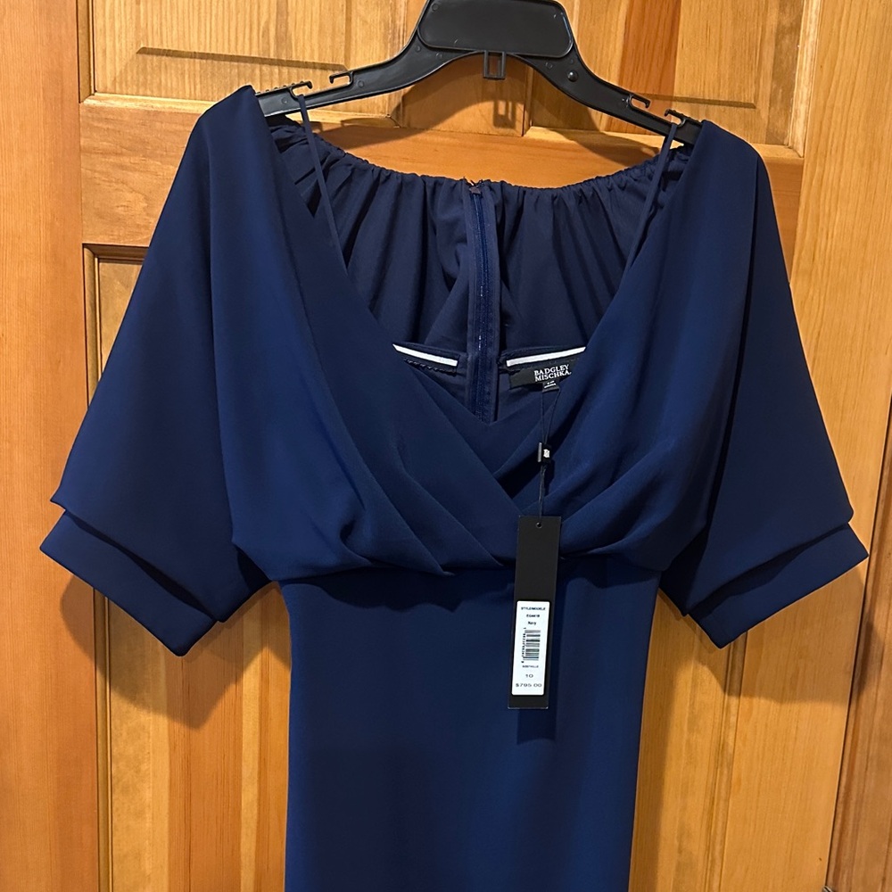Badgley Mischka Navy Evening Gown Size 10 NWT Maxi Drapes Formal Maxi Dress - Picture 5 of 9